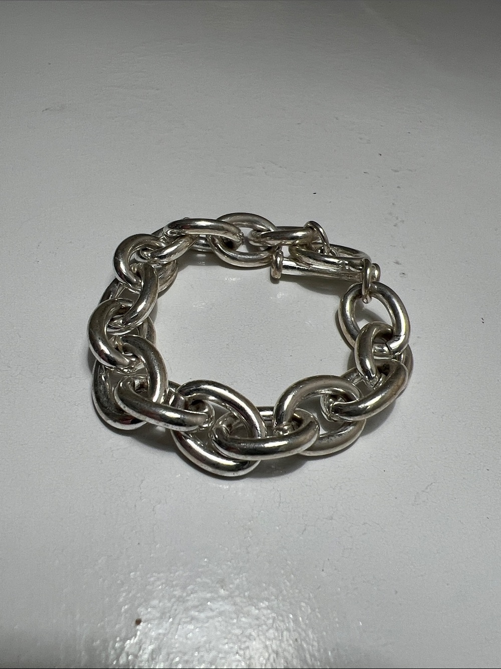 Shiny Silver Chunky Link Bracelet - Estate Vintage - Picture 14 of 15
